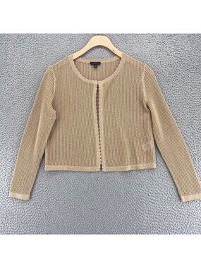 Talbots Sweater Womens Extra Small Golden Long Sleeve Cropped Topper Open Knit